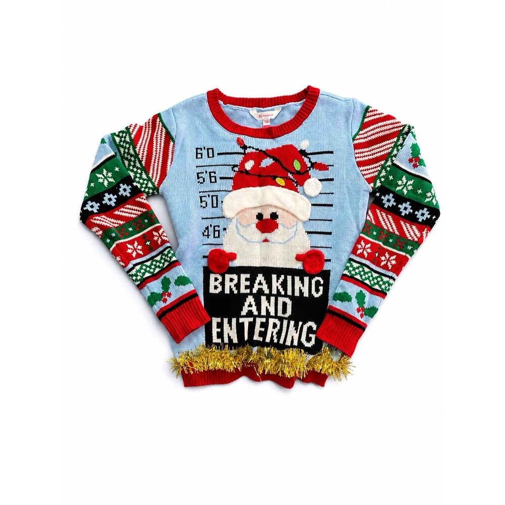 Ugly Christmas Sweater Santa Claus Mug Shot Breaking And Entering Sz XS (1)
